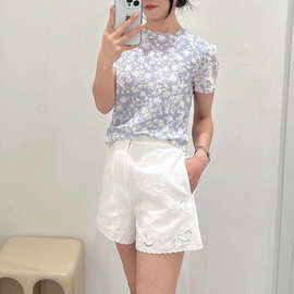 2026夏季新款气质百搭褶皱收腰薄款圆领短袖针织衫上衣女 2K2EE14