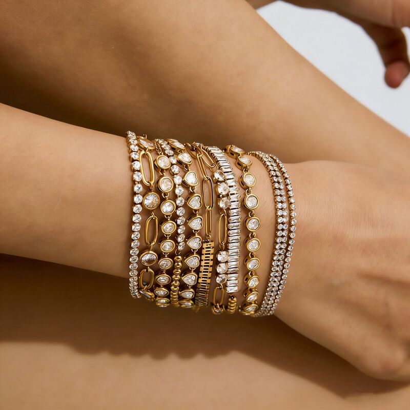 Mo Xuan European and American Style Stainless Steel Heart-Shaped Layered Zircon Tennis Bracelet, Light Luxury High-End Jewelry, Titanium Steel Cross-Border Accessories Mo Xuan European and American Style Stainless Steel Heart-Shaped Layered Zircon Tennis Bracelet, Light Luxury High-End Jewelry, Titanium Steel Cross-Border Accessories