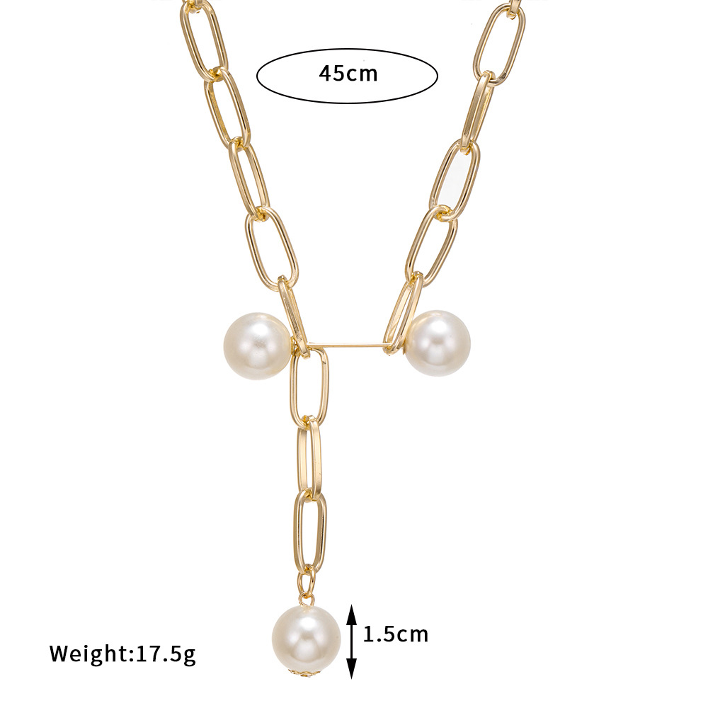 Fashion Thick Chain Rectangular Pearl Necklace display picture 7