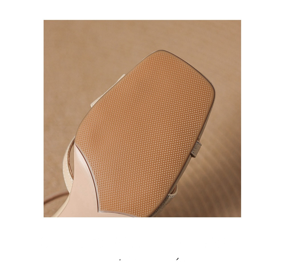 Sandal nữ hở mũi đầu vuông da dê gót thô 5 cm size lớn 40–43 — màu be chi tiết 10
