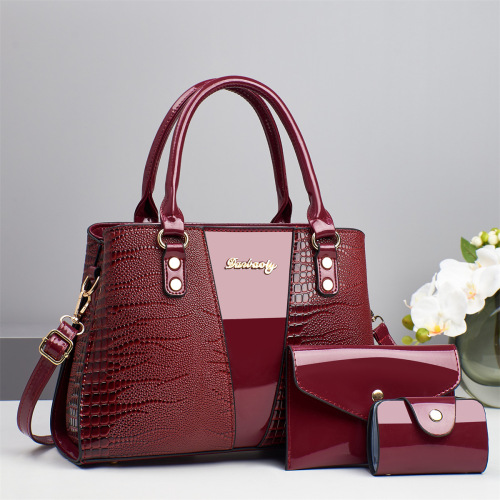 Splicing shiny leather lightweight luxury large capacity women's top handle bag high-end large capacity best-selling women's bag trendy new