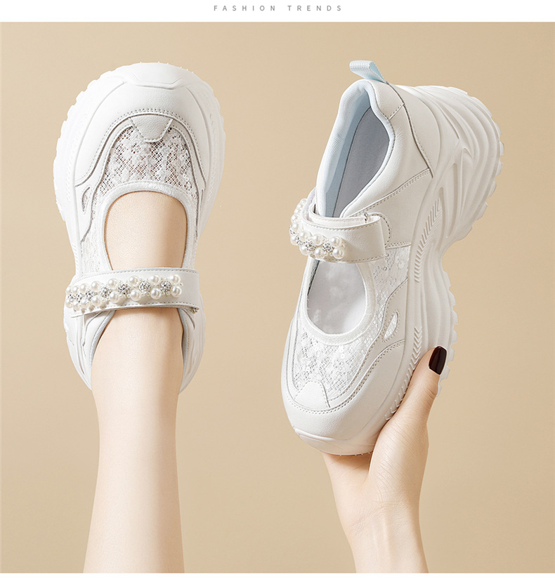Giày sneaker nữ chunky đế dày da lưới thoáng khí đính đá khóa dán mùa hè 2025 — JST 7209 Trắng, JST 7209 Bạch Lan, JST 7192m màu, JST 7192 màu đen chi tiết 12