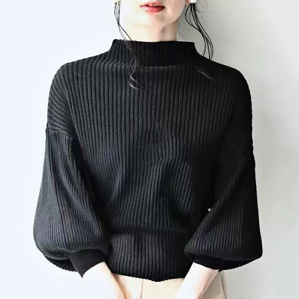 别致半高领修身百搭长袖加厚针织打底衫女早秋季气质保暖内搭上衣