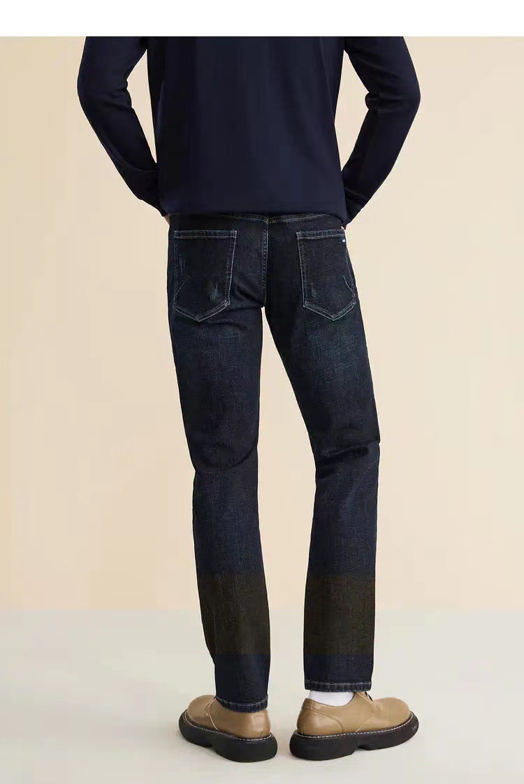 Autumn Waist Contrast Yarn-dyed Belt Simple Generous Thick Stretch Jeans Men Comfortable Soft Straight Trousers Men_voghion.com