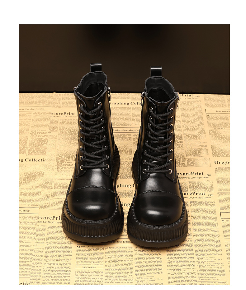 Boot Martin nữ cổ thấp đế dày tăng chiều cao, đế bánh xốp mềm — Màu be chi tiết 16