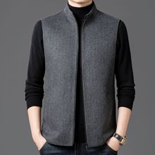 秋冬季新款男式毛呢马甲纯色立领休闲时尚无袖羊毛坎肩男代发灰色