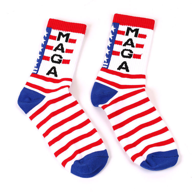 外国貿易ヨーロッパとアメリカの女性のパーソナライズされたアメリカ国旗ソックス MAGA レターストライプソックスカジュアルミッドカーフソックス綿の靴下ドロップシッピング|undefined