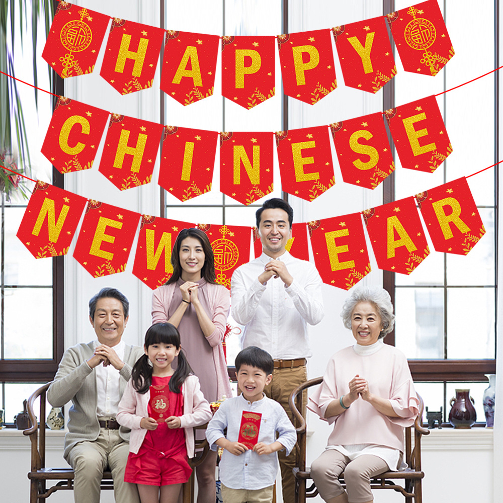 Transfronterizo nuevo feliz año nuevo chino tire bandera colgante Festival de primavera decoración del partido suministros
