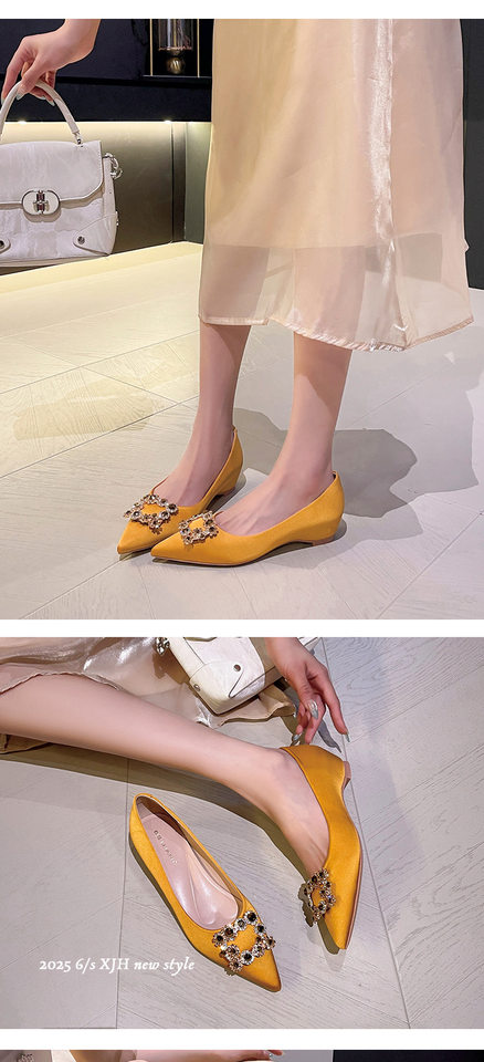 Giày lười nữ mũi nhọn gót nêm độn cao bên trong bằng vải satin — Màu hồng nude, Màu vàng gừng, Màu đen, Màu đỏ chi tiết 11