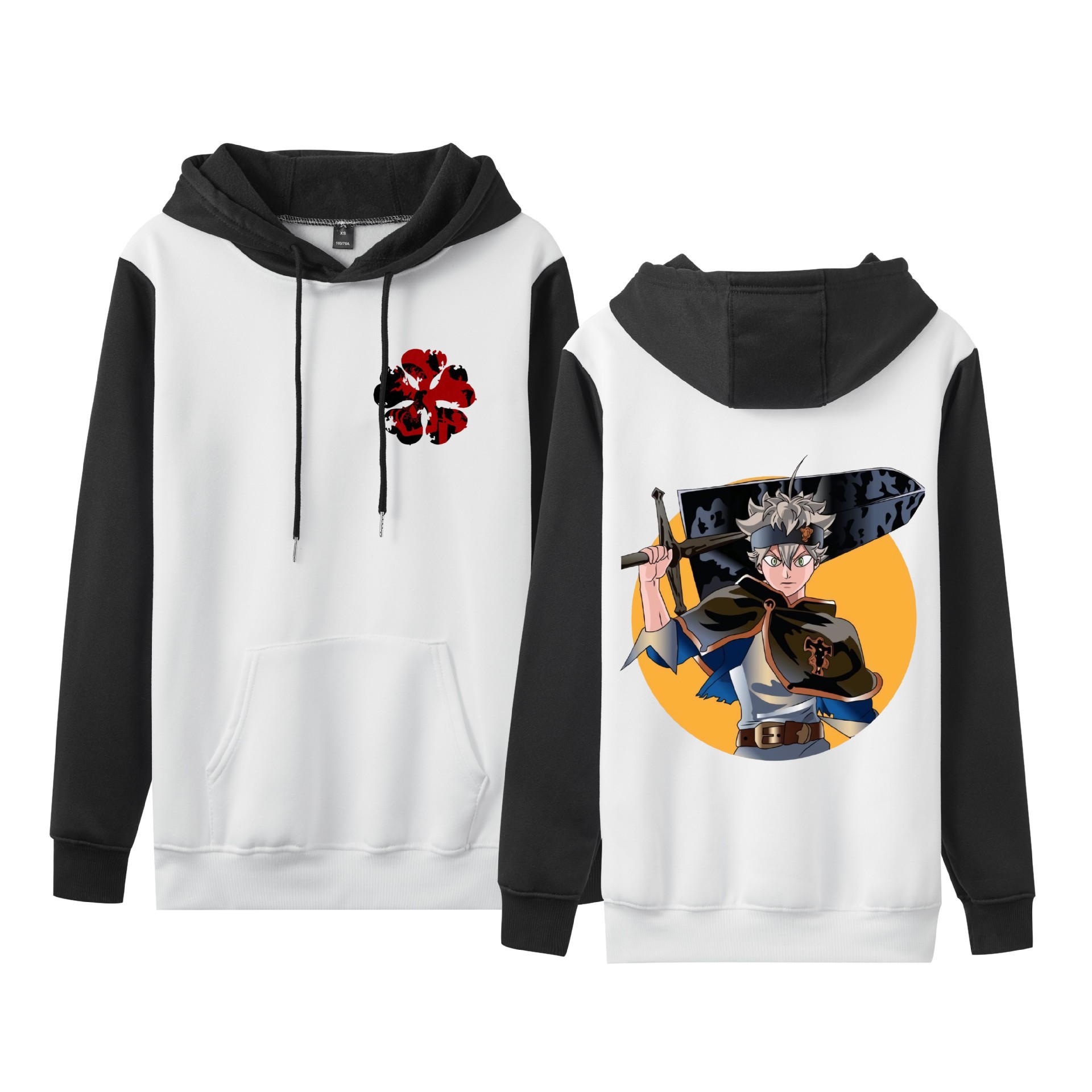 Trébol de cuatro hojas negro Black Clover suéter de pareja de talla grande para hombres y mujeres sudadera con capucha de contraste con capucha