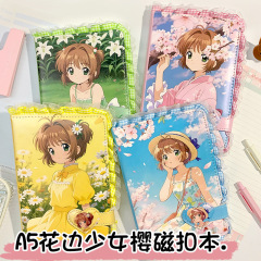 新款花边本A5少女樱磁扣笔记本pu手账本子皮面本日记本小樱彩页本