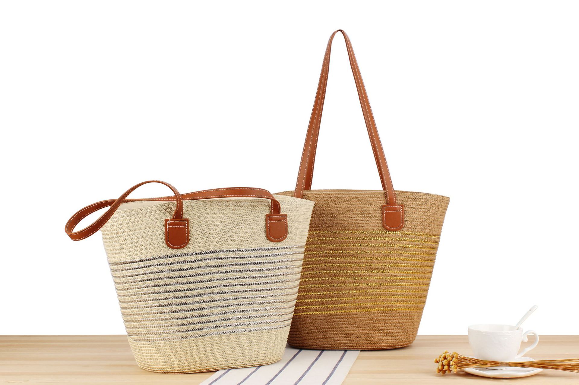1020g Weight Polyester Cotton Lining Material Weave Fashion Element Zipper Closure Type Double Shoulder Straps Strap Type Straw Bag Bags Type Casual, Travel Occasion Solid Color Pattern Spring&Summer Season Women's Gender Vacation, Beach Style Bucket Shape Large Size Women's Vacation Beach Solid Color Paper Shopping Bags 1