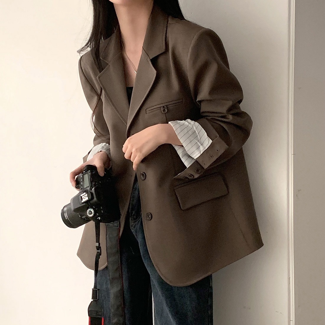 Damen Vintage Blazer Locker Geschnitten Für Frühling Und Alltag_voghion.com