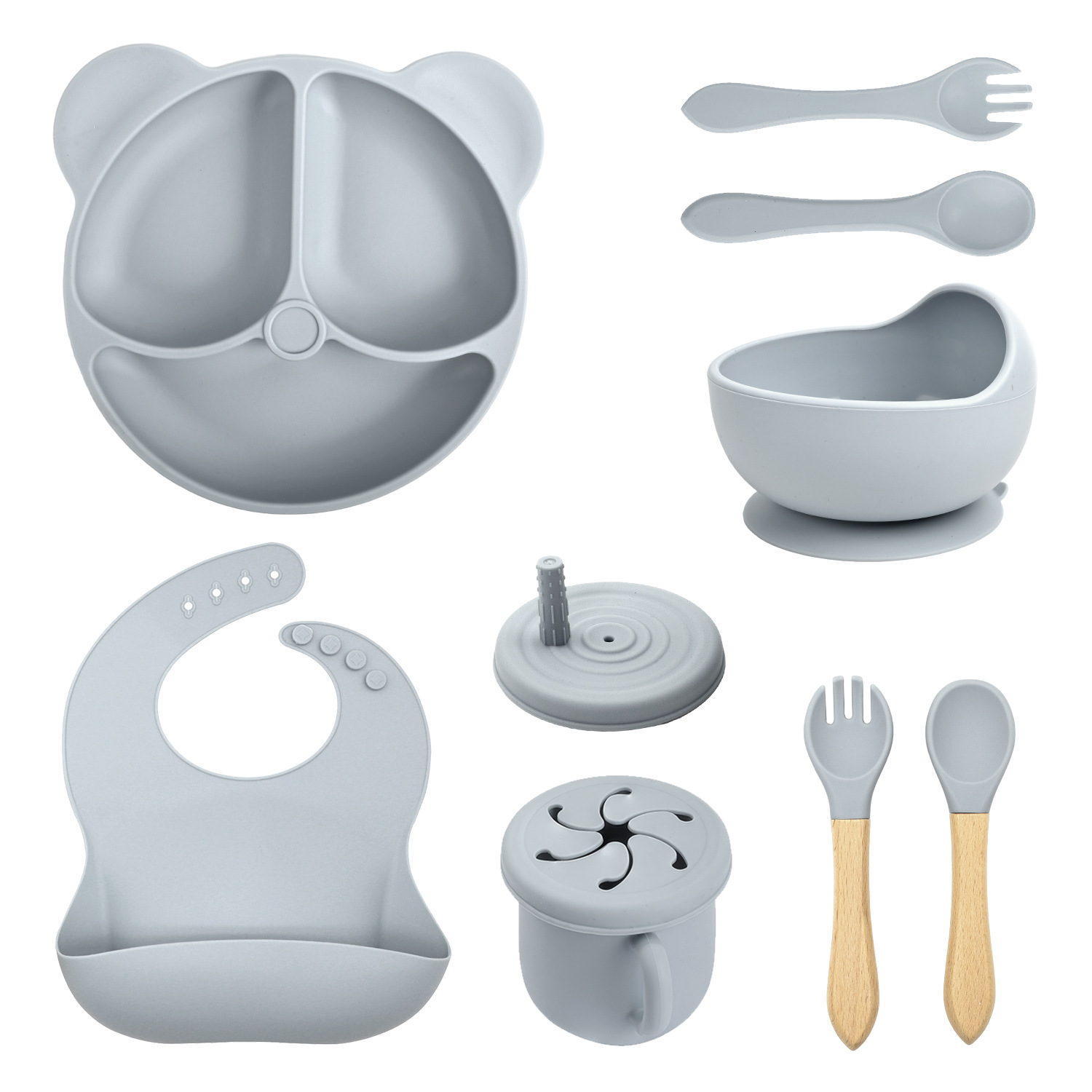 Conjunto de cubiertos de silicona para niños transfronterizos de ocho piezas con cucharas de silicona cucharas cucharas