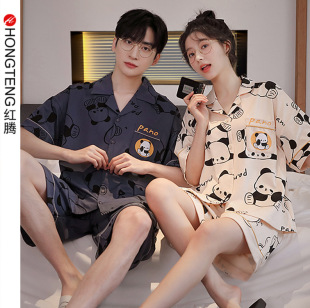 New Couple Short-sleeved Pajamas Summer Outfit Cartoon Casual Home Clothes Men's and Women's Imitation Cotton Shorts Suit Summer