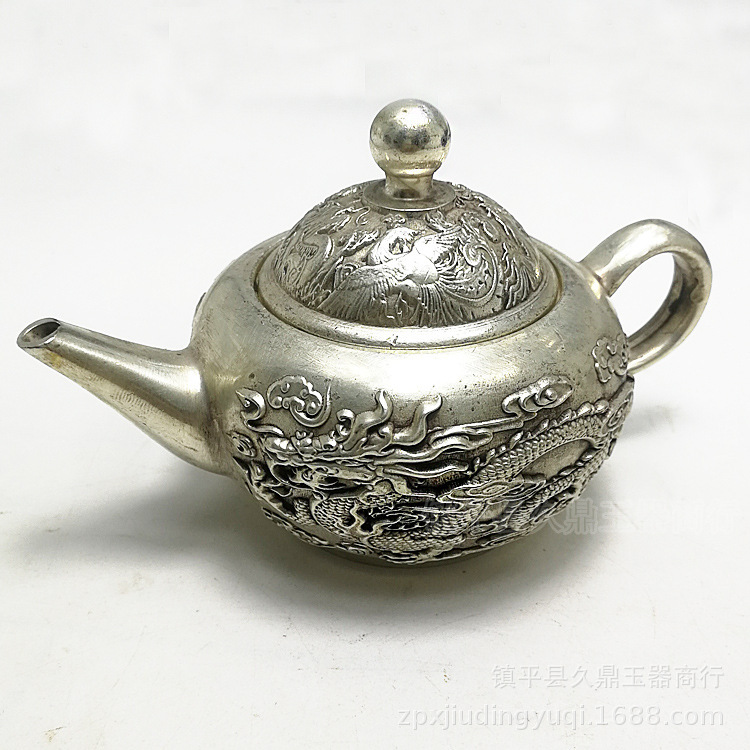 Antique Miscellaneous wholesale antique do old Silver Dragon and Phoenix teapot wholesale antique silver Home Office ornaments