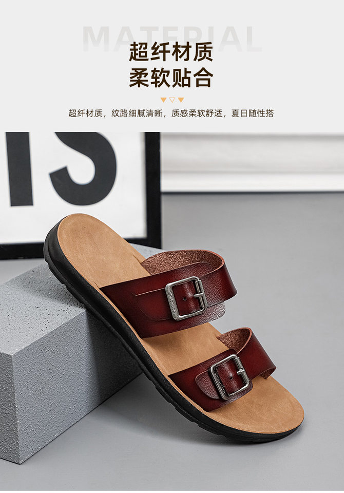 Dép sandal nam quai ngang hở ngón, đế mềm chống trượt, cỡ lớn đi ngoài trời — Màu kaki, Màu trắng, màu đen, Đỏ rượu vang chi tiết 11