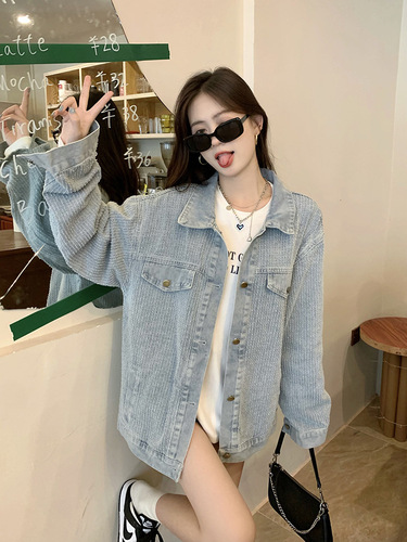 Plus size fat girl small fragrant style denim jacket women's autumn trendy ins retro loose design niche jacket top