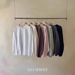 25年秋韩国东大门SELFSERVICE洋气圆领净版套头长袖衬衫休闲风