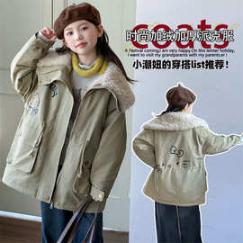 女童中大童2025秋冬韩版25139款大毛领加绒派克服外套
