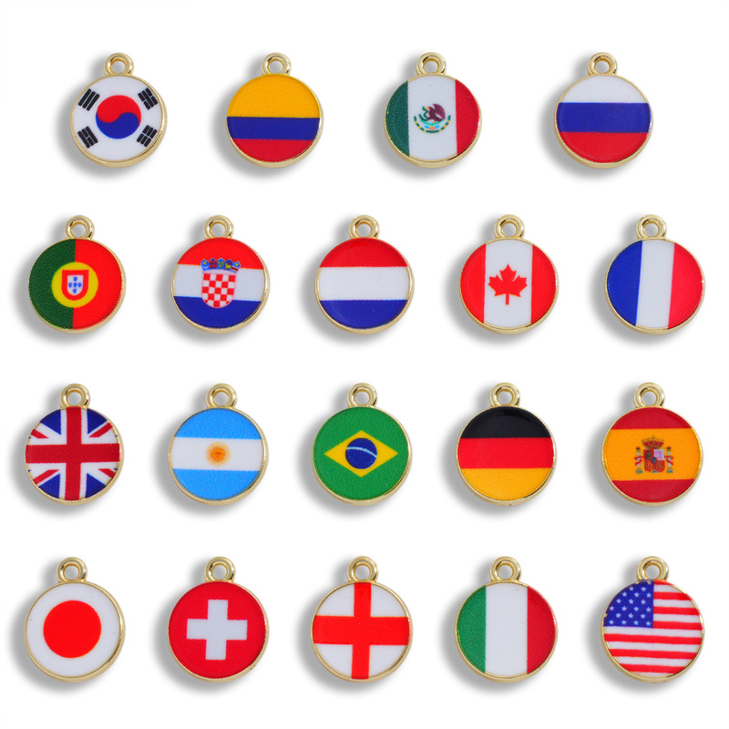 19 World Cup National Team Round Enamel Pendants DIY Alloy Jewelry Accessories Bracelet Keychain Souvenir Pendants