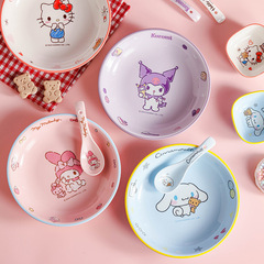 サンリオ陶磁器皿家庭用8インチ円盤食事皿麺皿かわいい少女陶磁器食器皿
