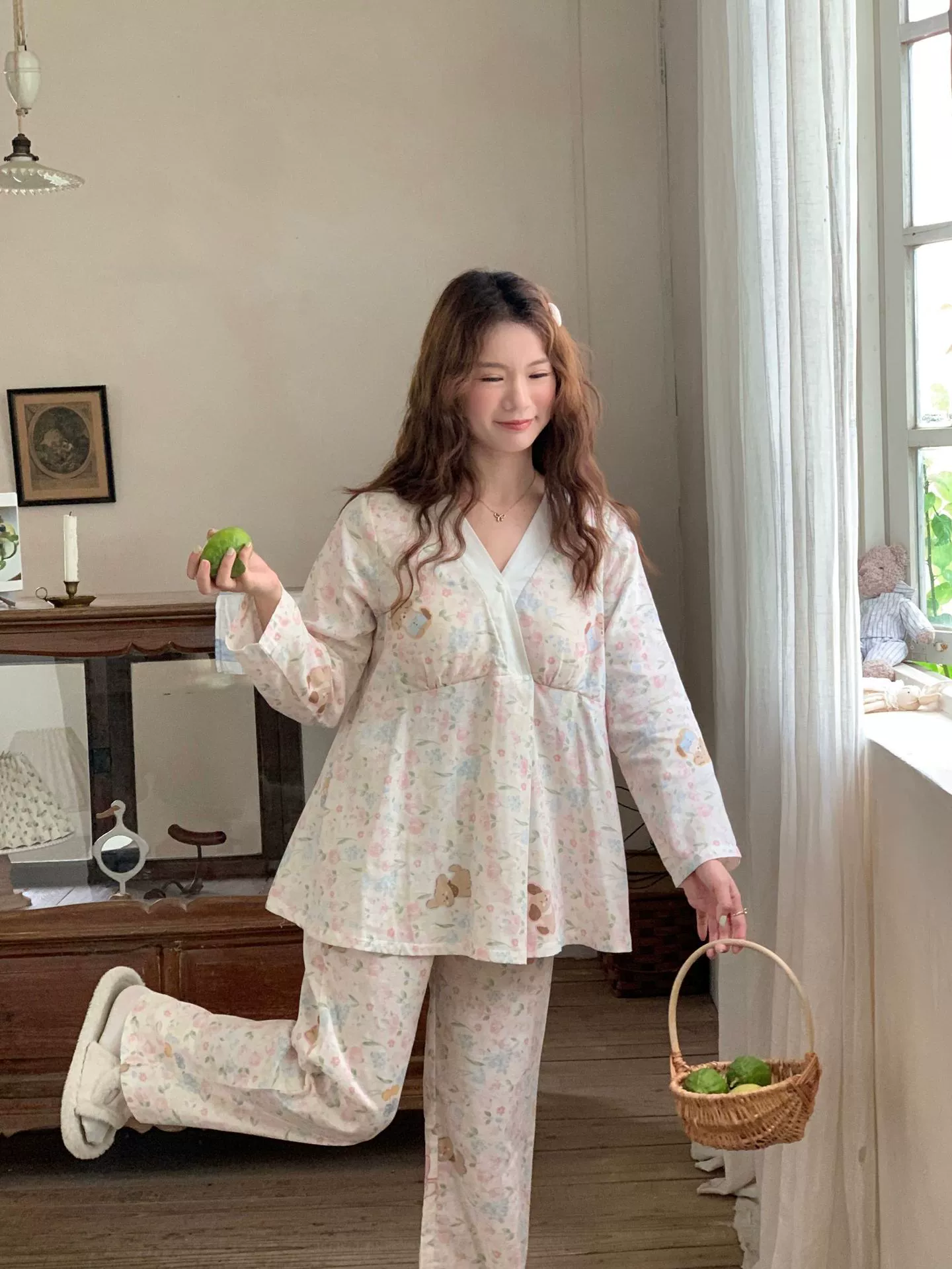 Conjunto de pijama de maternidad y lactancia de algodón