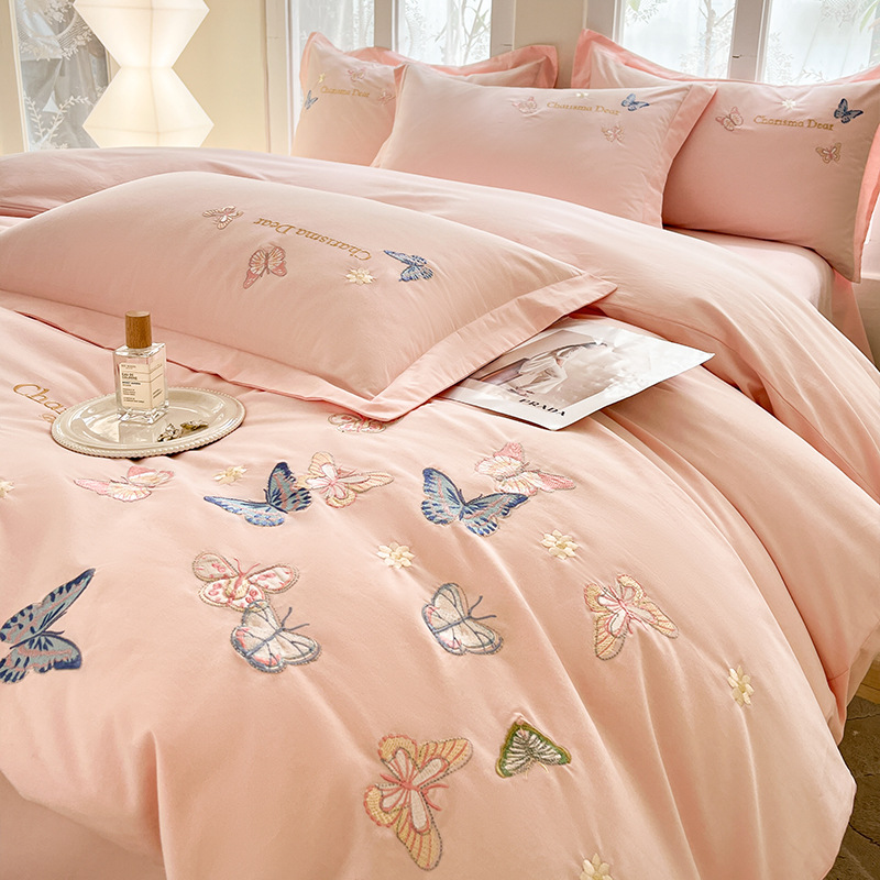 Cama de cuatro piezas de algodón puro algodón 2025 nuevo estilo ligero de lujo bordado funda edredón sábana ropa de cama de alta calidad traje de cuatro piezas ligero