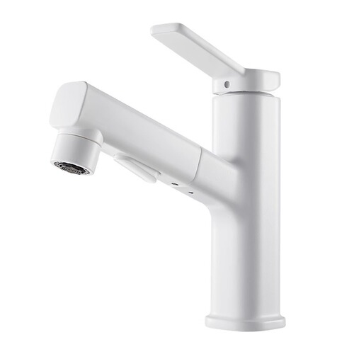 Basin faucet white all-copper pull-out bathroom cabinet wash basin wash basin dual-use hot and cold faucet