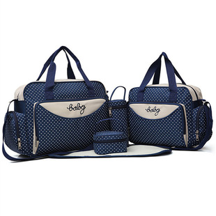 Cross-border Hot Dot Fashion Crossbody Large Capacity Mummy Bag Five-piece Set Outgoing Maternal and Baby Bag Portable Shoulder Mother Bag