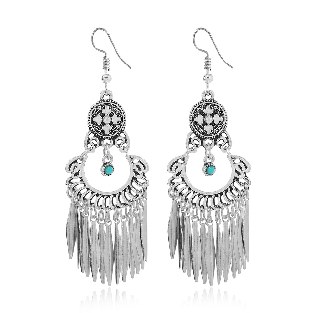 Travel Occasion 1 Pair Retro Ethnic Style Geometric Plating Inlay Alloy Turquoise Drop Earrings