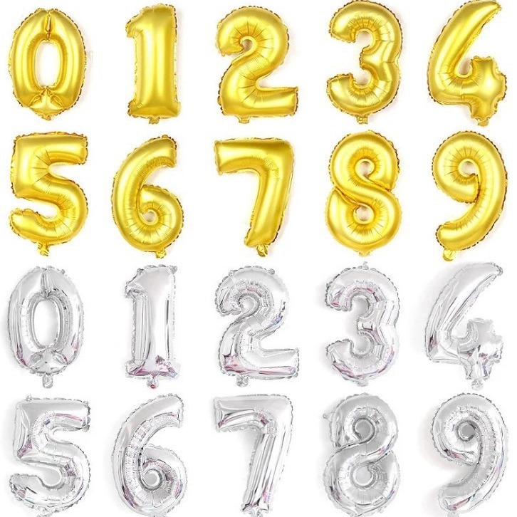 32-inch Medium Digital Aluminum Foil Balloon in Gold and Silver — Birthday Party, Event Column & Pathway Decorative Balloons