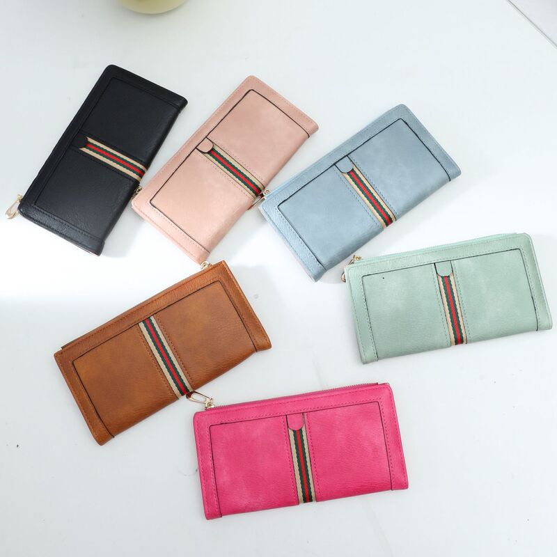 Foreign Trade Spot Simple Splicing Pure Color High-End Long Side Pull 80% off Pu Women's Hand Wallet