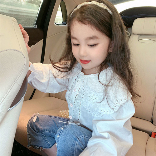 Girls' Lace Collar Shirt Spring and Autumn Korean-style Children's Long-sleeved Base Shirt Baby Blouse