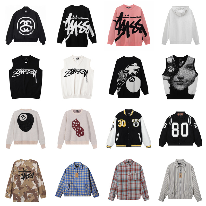 25S斯图stu新款针织衫弧形字母印花男女同款毛衣百搭纯棉长袖外套