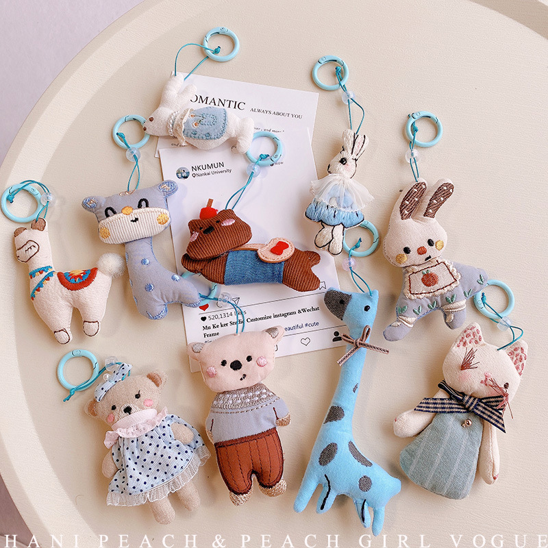 HD4113A03 Stereo Cotton Giraffe Rabbit Car Keychain Pendant Cute Cartoon Bag Hanging Women