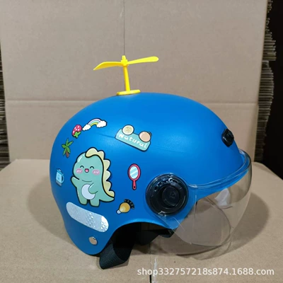 Motosiklet kaskı (dəbilqə) – certification 1-6 years old children's helmet - blue-green-dinosaur-transparent-mirror-yellow-windmill-3c-certified-1-6-years-old-j02