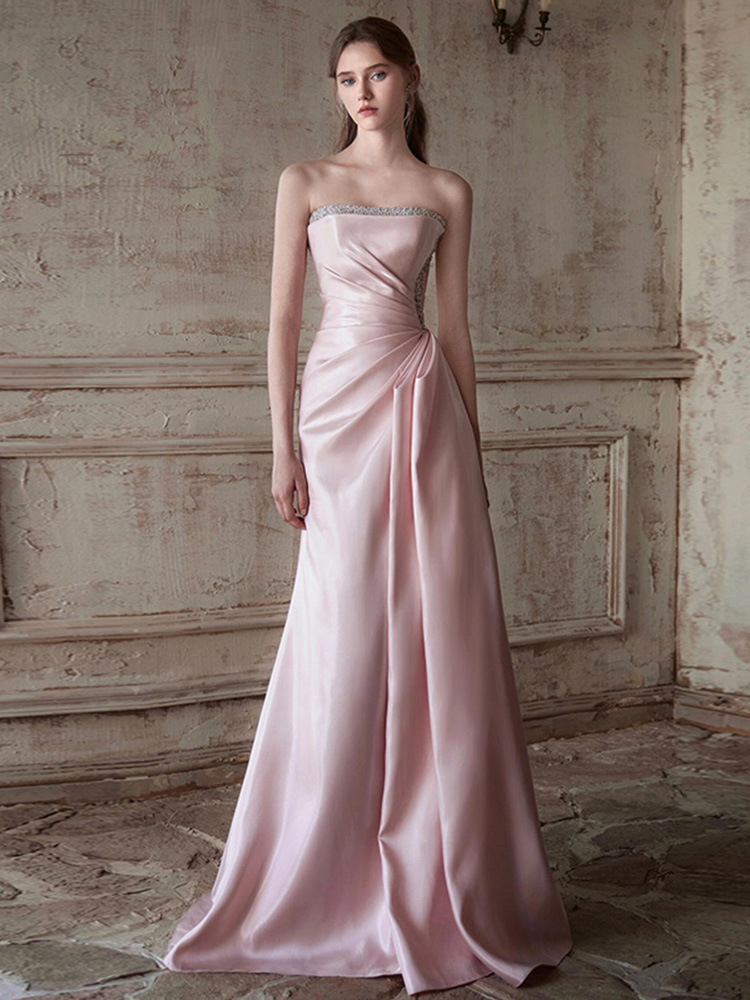 Vestido de noche francés rosa para mujeres 2026 nuevo anfitrión de reunión anual de alto nivel, vestido de novia de compromiso