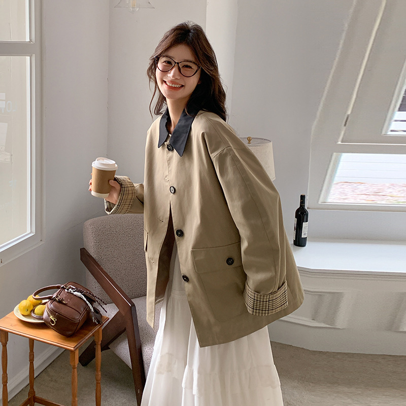 Benview【Exclusively for Physical Stores】Korean Style Short Trench Coat for Women, New Spring and Autumn Model with a High-End Feel