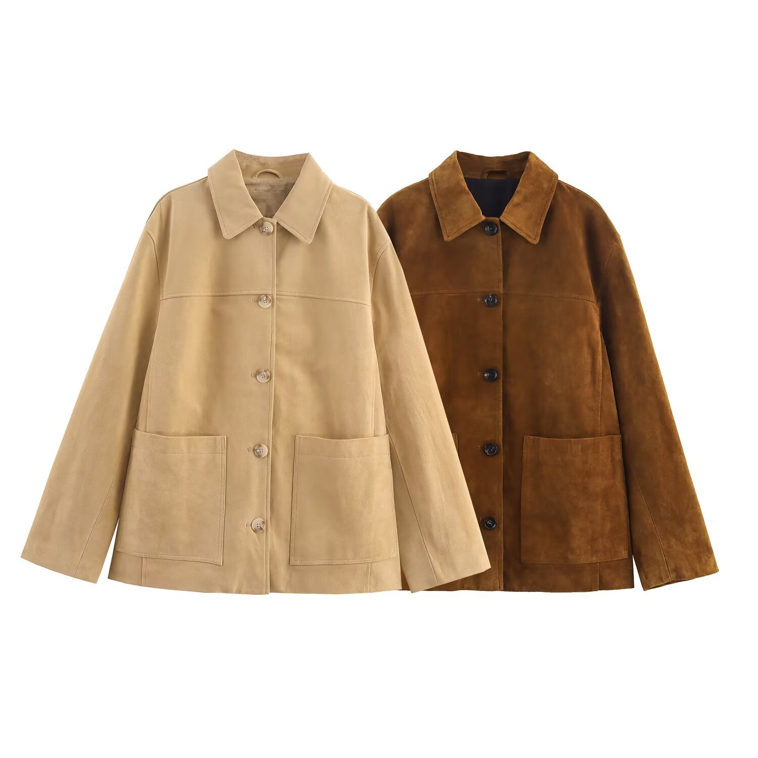 Cross-Border European and American Clothing Aliexpress Popular Fashion Casual Simple Lapel Suede Leather Jacket