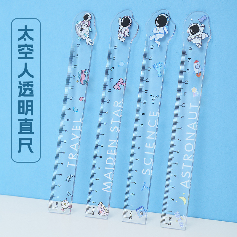Papelería creativa hermosa regla recta acrílica regalos pequeños marcadores de dibujos animados con regla de 15cm al por mayor
