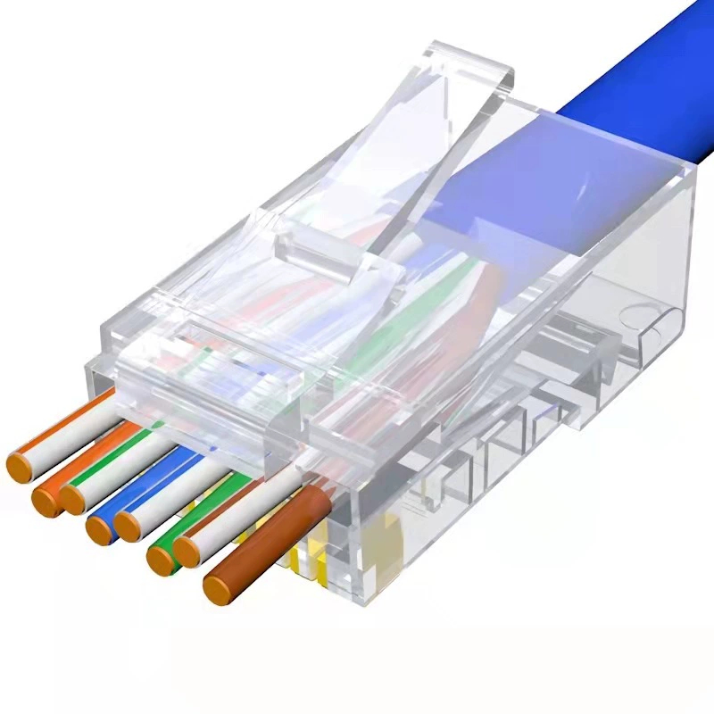 Прямые поставки с фабрики Гигабитное сквозное отверстие Неэкранированный сетевой кабель 8P8C Разъем с шестью сквозными отверстиями Хрустальная головка RJ45 Хрустальная головка
