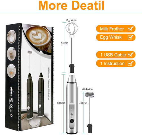 USB electric egg beater milk frother 3-speed household handheld mixer rechargeable lithium battery milk frother