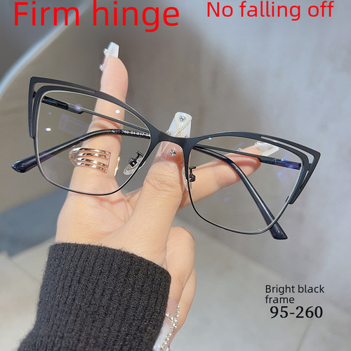 Cat glasses frame Western and Eastern simple make-up metal stainless steel hollow can match nearsighted women's flat glasses wholesale 95-260