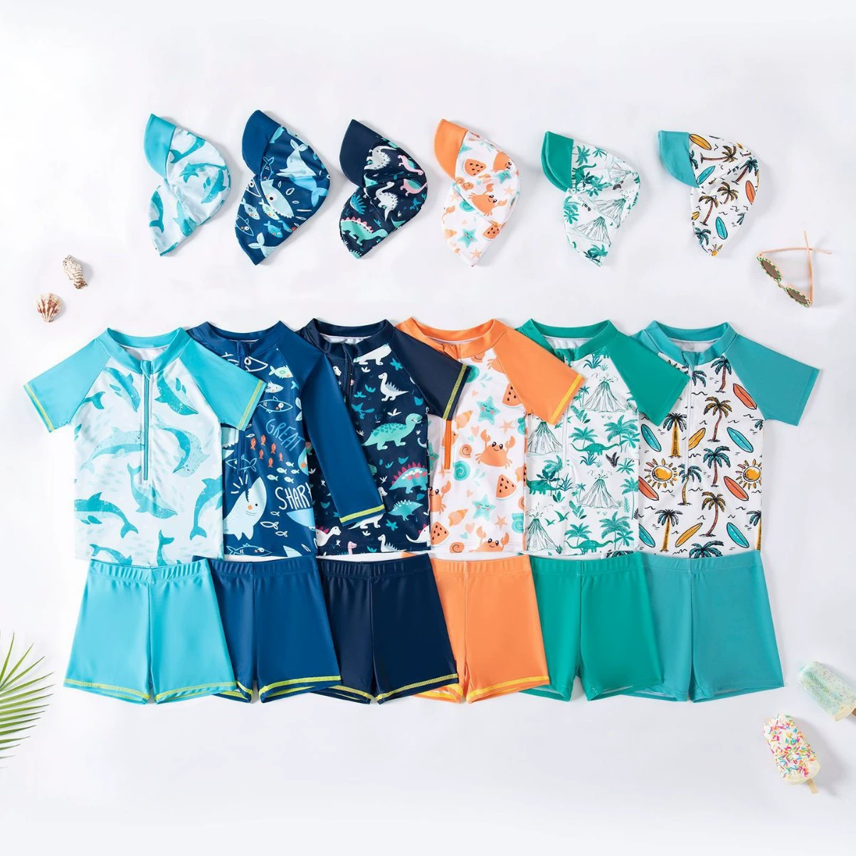 6-12M 12-18M 18-24M 2-3Y 3-4Y Три комплекта шляпы сплит-детское плавание