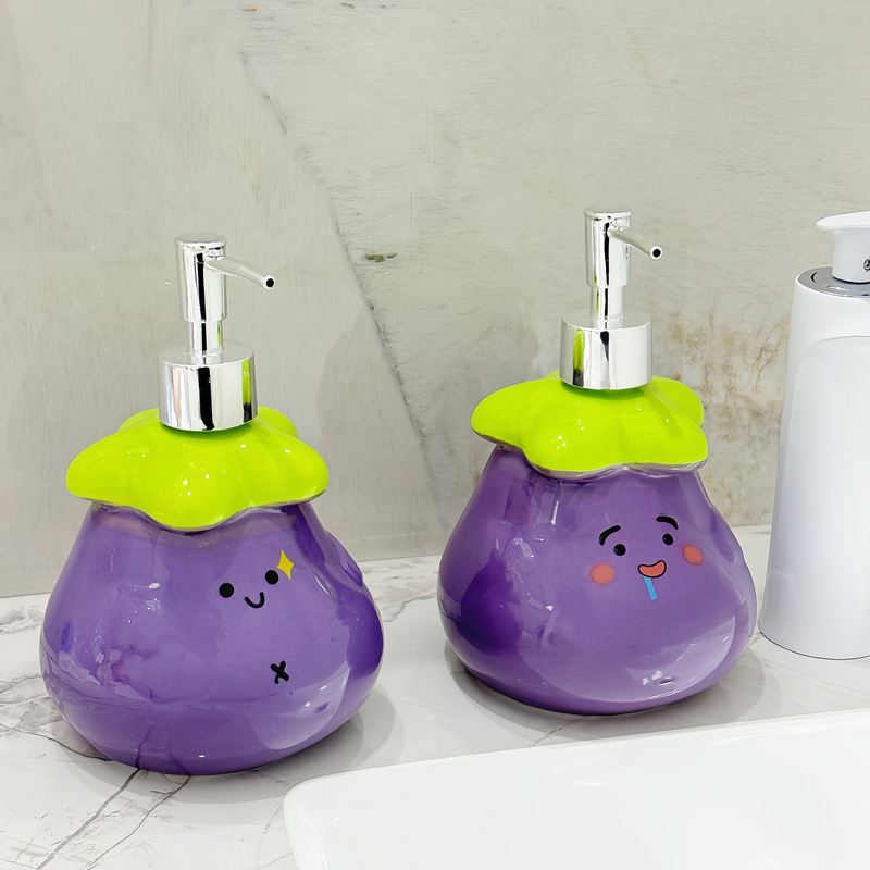 ナスローションボトル プッシュ式浴室トイレシャワージェルシャンプーセラミック詰め替えボトルセラミックハンドサニタイザーボトル|undefined