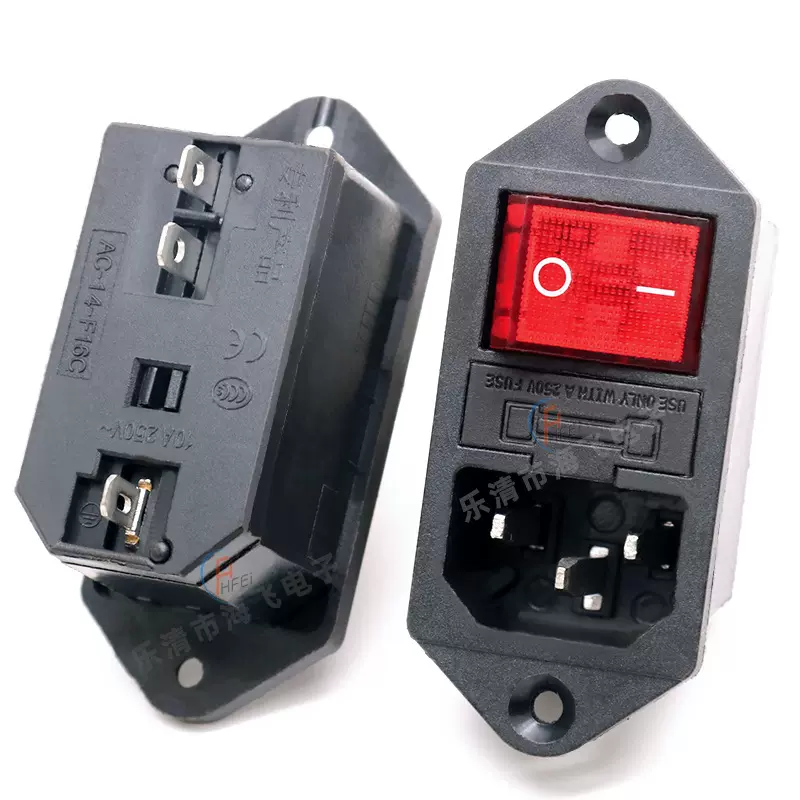一体AC电源插座AC-304 三合一 带固定孔带开关 品字AC-01电源插座