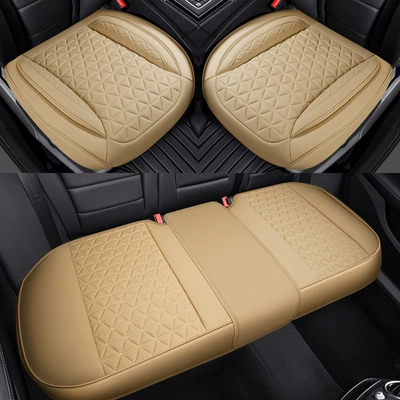 Seat cushion, seat cover: leather car seat cushion - warm-rice-three-pieces-universal