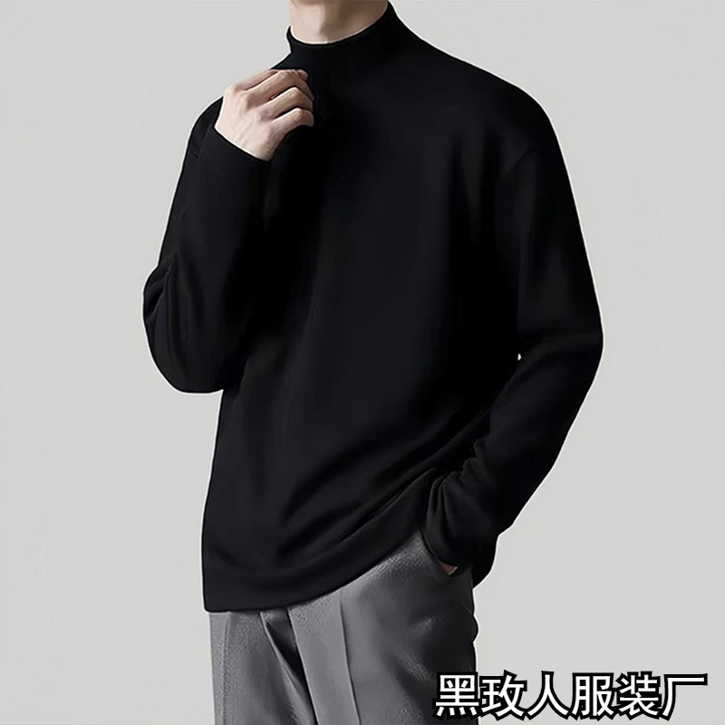 가을 겨울 패셔너블한 따뜻한 베이스 레이어 하프 터틀넥 양면 독일 벨벳 베이스 레이어 남성용 긴팔 티셔츠 캐주얼 이너웨어