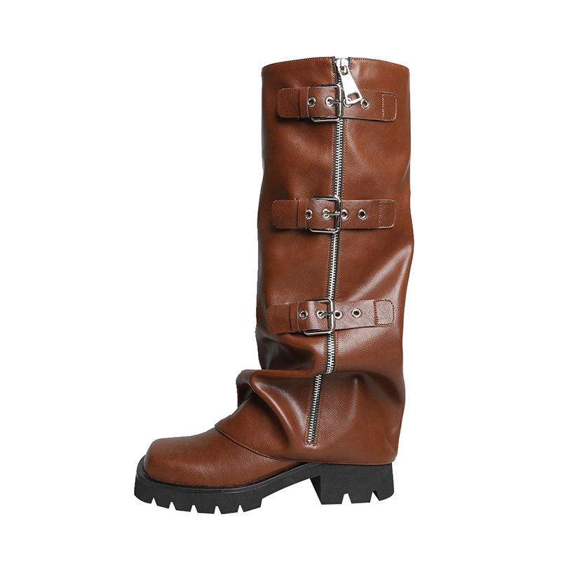 Leather belt square toe platform